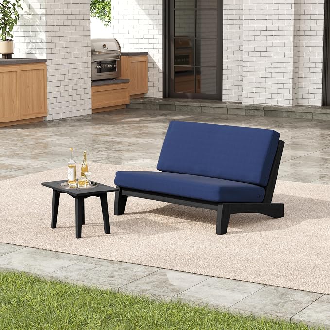 2 Pieces Patio Furniture Sets, All-Weather Outdoor Wood Bistro Set Patio Conversation Side Table Chiars and Patio Loveseat for Balcony, Backyard