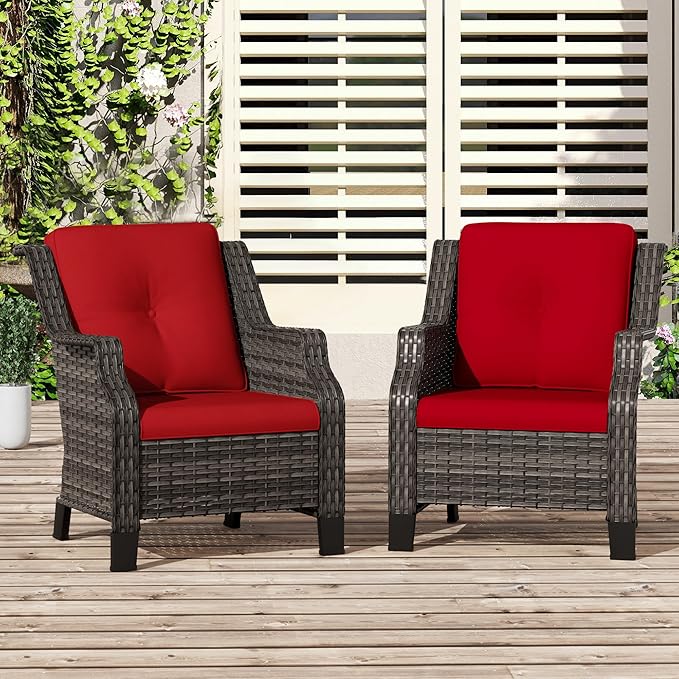 Patio Wicker Chairs Set of 2, Outdoor PE Conversation Bistro Chair Set with Cushions for Garden, Backyard, Balcony and Deck