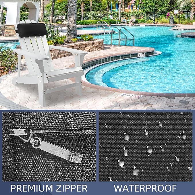 Chaise Lounge Head Pillow, 2 Pack Outdoor Patio Pillows with Adjustable Strap, Lounge Head Resting Pillow for Recliner Beach Pool Lounger Office Chair，Water Resistant Black