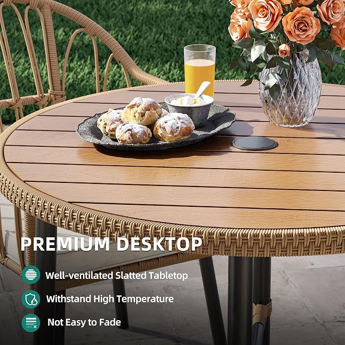 YITAHOME Patio Dining Set with Umbrella Hole for 4, Wicker Outdoor Dining Set 5pcs, Rattan Patio Dining Furniture Sets, Outdoor Table and Chairs Set for Patio Backyard Balcony Garden