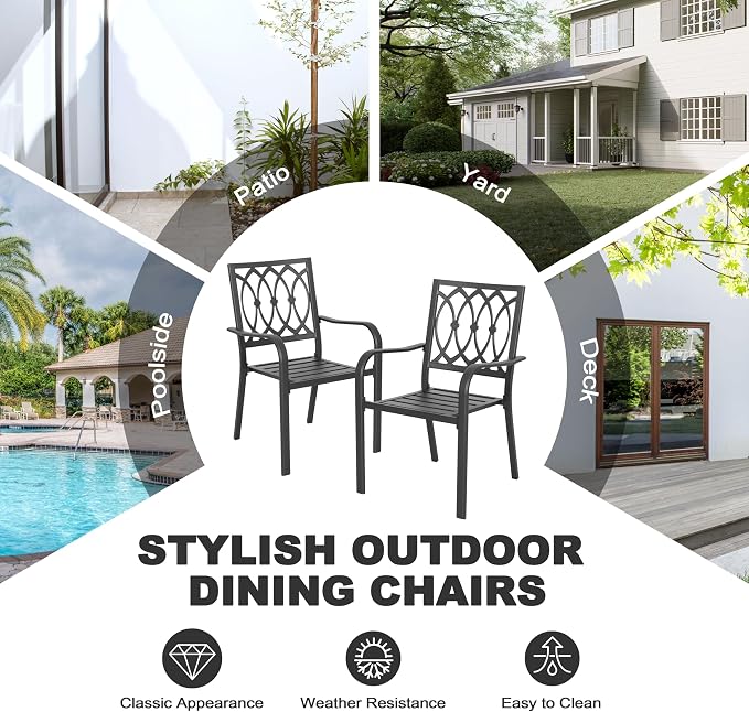 NUU GARDEN 7-Piece Outdoor Patio Dining Set, 61'' x 37'' Rectangle Table with Umbrella Hole and 6 Stackable Patio Dining Chairs, for Outdoor and Indoor Space,Garden, Patio, Deck, Backyard, Black