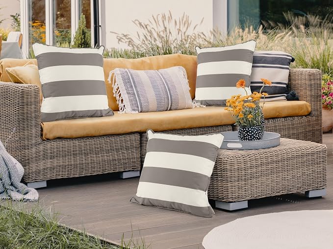 Covermates LuxeGuard Outdoor Throw Pillow, 18"x18", Dove Stripe | 500D LuxeGuard polyester, full-length zipper, corded piping, cover and insert included, washable, 2-year warranty