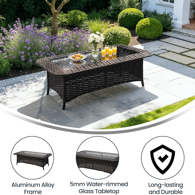 Kullavik 7 Pieces Patio Furniture Set,All-Weather Wicker High Back Outdoor Swivel Rocker Patio Chairs with Coffee Table & Thick Cushions,Paito Conversation Set for Porch,Deck,Sand
