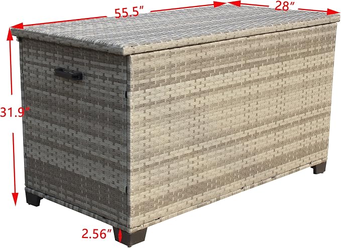 Storage Box, Wicker Patio Deck Boxes with Lid, Outdoor Cushion Storage for Pillows, Towel Grey Wicker,Deck Box and Patio Furniture Set for Garden, Pool, and Patio