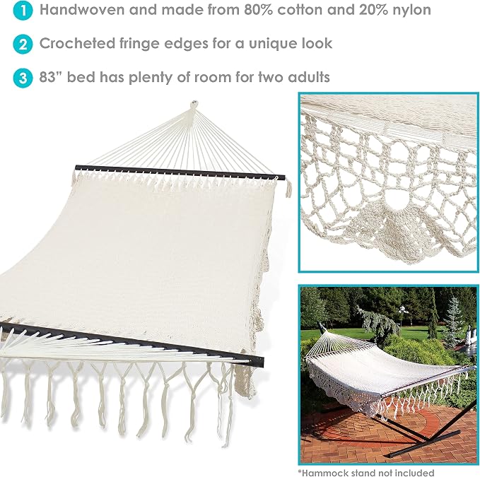 Sunnydaze Deluxe Handwoven American Style Cotton Hammock -770-Pound Weight Capacity - Natural