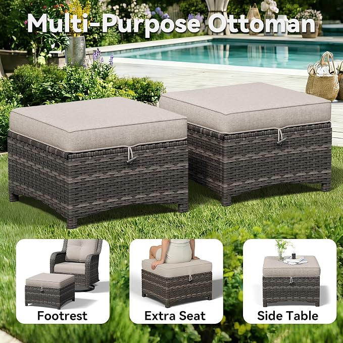 5 Piece Outdoor Wicker Patio Furniture Set, Patio Chairs Set with Thickened Olefin Cushions, High Back and Deep Seating, Hand-Woven PE Rattan for Porch, Deck