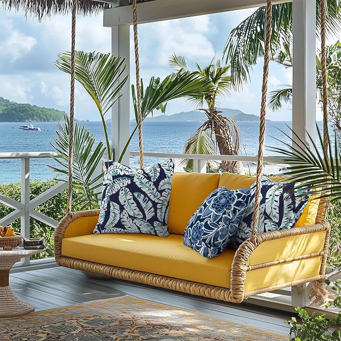 Outdoor Pillows for Patio Furniture 18x18 inch, Square Outdoor Throw Pillows with Inserts, Decorative Toss Pillows for Garden Couch Home Sofa Office Chair, Pack of 2, Baltic Palms White