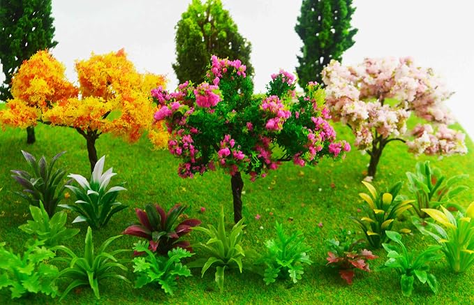 MOMOONNON 28 Pcs Miniature Fairy Garden Tree Plant Ornament, Mixed Model Trees 1-3 Inches, Miniature Dollhouse Pots Decor Moss Bonsai Micro Landscape DIY Craft Garden Ornament