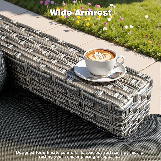 CAODOC Patio Furniture Sets 12 Pieces Outdoor Sectional Rattan Sofa Manual Weaving Wicker Patio Conversation Set with Ottomans and T Cushion(Black)