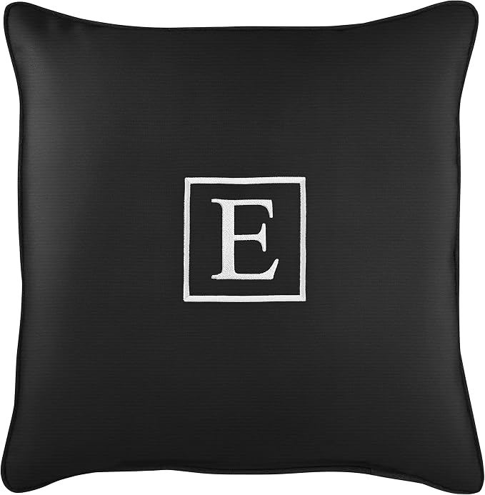 Sorra Home AMZ164911SP 18 E Embroidered Lumbar Pillow, E-Black-13 in x 20 in, Sunbrella - Canvas Black