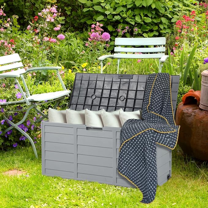 VINGLI 75 Gallon Outdoor Storage Box, Patio Deck Box Furniture with Lockable Design, Plastic Storage Containers with Lid for Garden | Pool | Balcony | Yard, Black