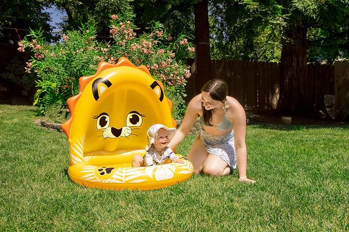Poolmaster Inflatable Swimming Pool Kiddie Pool with Sun Shade, Baby Lion Small