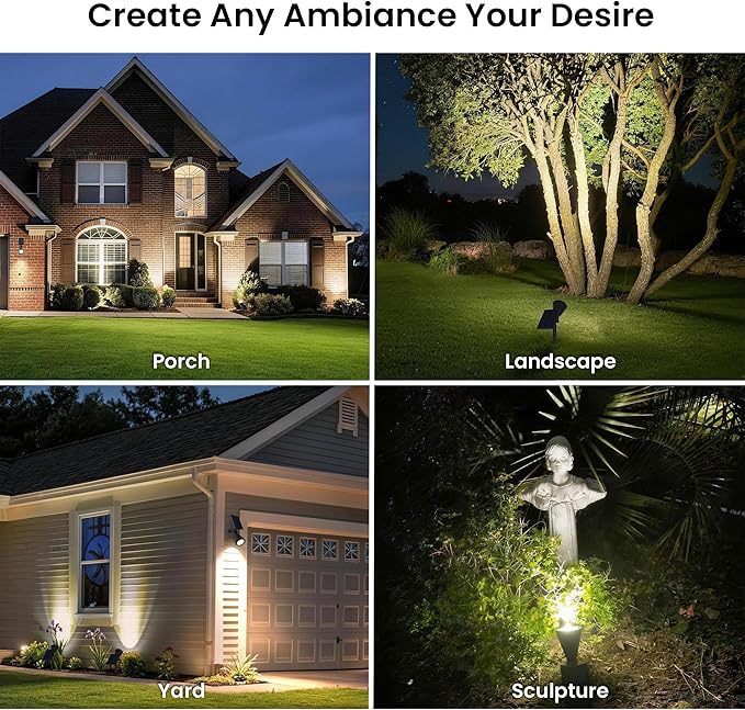 Solar Lights Outdoor Waterproof IP65,6500K Super Bright LED,2 Lighting Modes, Solar Powered Yard Garden Solar Spot Lights for Flag Landscape Auto On/Off-2 Pack