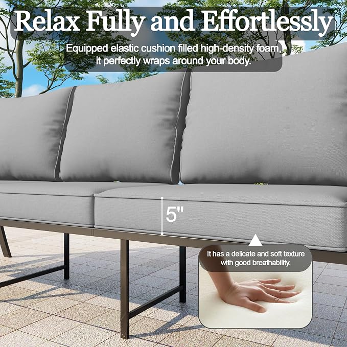 11 Pieces Patio Conversation Sets, All-Weather Metal Swivel Rocking Chairs with Rope Furniture Set, Outdoor Sofa Couch for Deck, Porch, Garden, Backyard, Poolside (Gray Cushions)