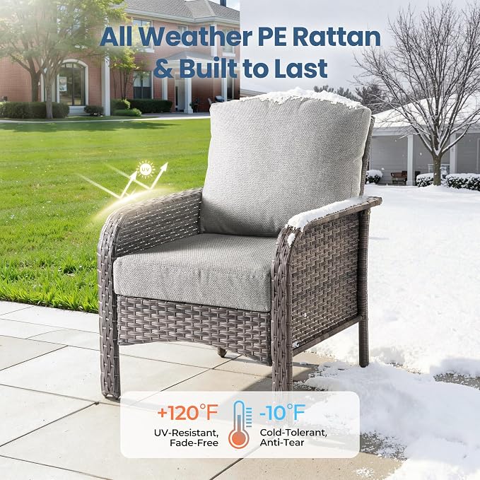 Wicker Patio Furniture Set High Back Loveseat Sofa Couch Armchair Coffee Table, All Weather Rattan 4 Pieces Outdoor Conversation Sets for Patio Porch Deck Backyard Poolside, Dark Gray