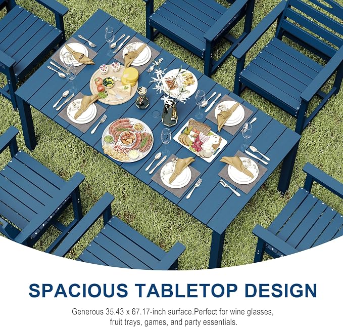 Domi HDPE Outdoor Dining Set, All-Weather 3 Piece Outdoor Dining Table Set with 2" Umbrella Hole, Outdoor Patio Dining Set for Garden, Poolside, Backyard, Deck, Blue