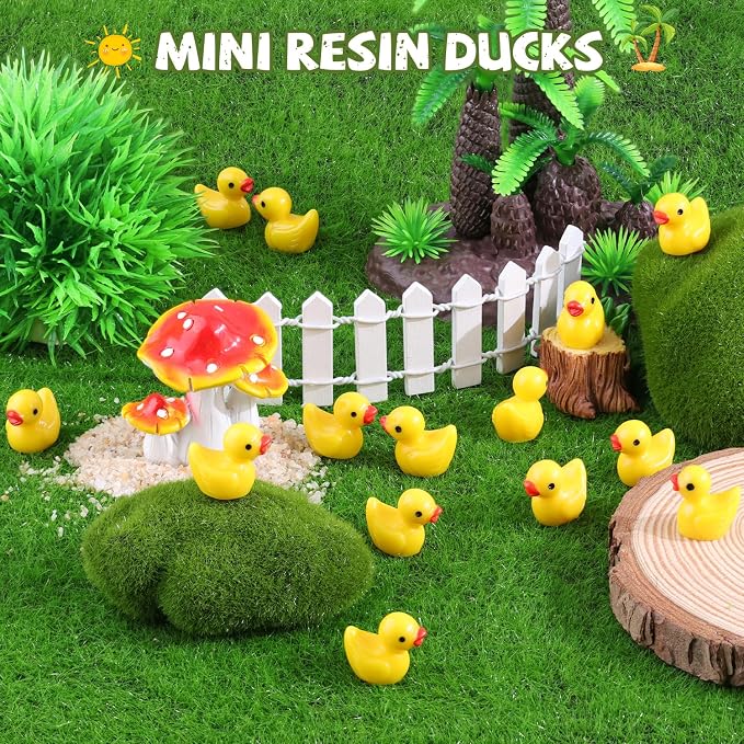 TINKRSTUFF 150PCS Mini Resin Animals Cute Yellow Tiny Ducks,Miniature Duck Figures to Hide,Little Animal Small Figurines Bulk for Desk Garden Landscape Aquarium Ornaments DIY Crafts & Decor