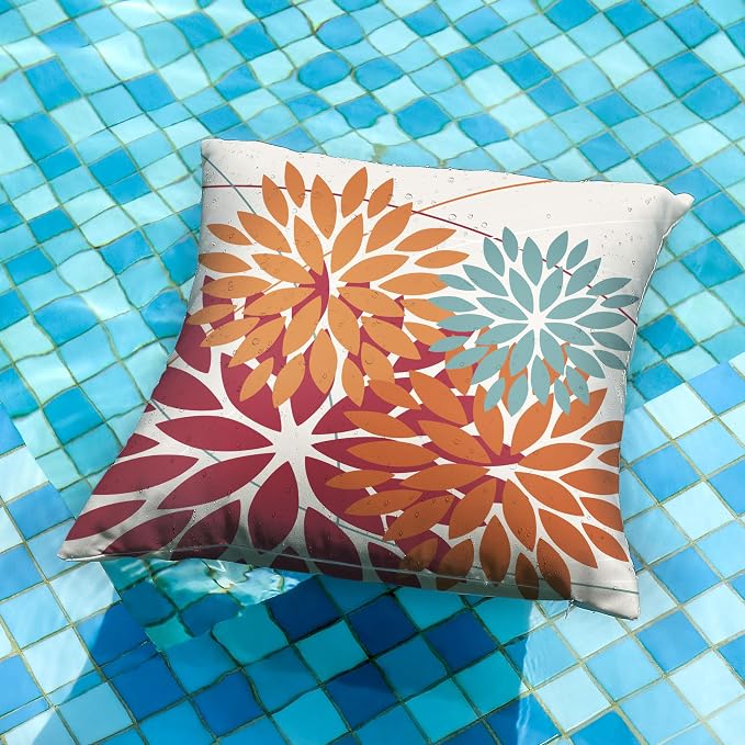 DFXSZ Pack of 2 Outdoor Waterproof Throw Pillow Covers 18x18 Burnt Orange | Polyester Colorful Spring Summer Floral Decorative Cushion Cases(NO INSERT),For Couch Patio Funiture Garden Home Decor
