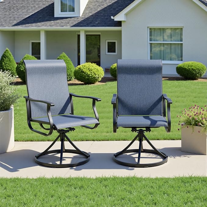 SUNCROWN Patio Swivel Rocker Dining Chairs Set of 2, All Weather High Back Textilene Outdoor Chairs with Sturdy Metal Frame, Swivel Rocking Patio Chairs for Backyard Lawn Garden Porch Deck, Blue