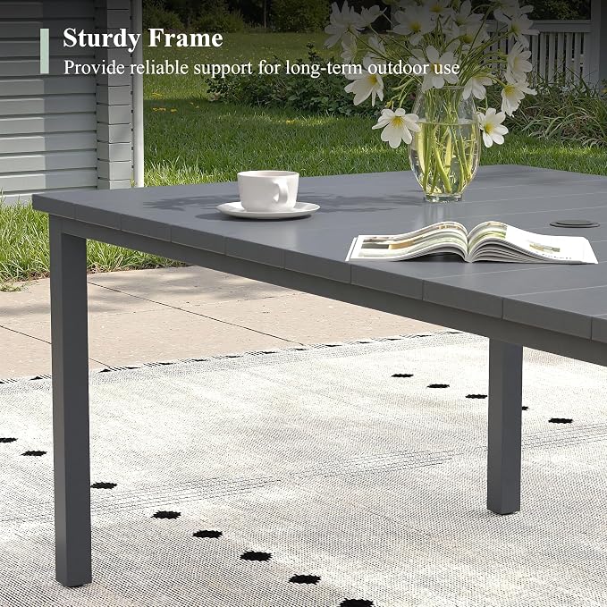 Outdoor Dining Set for 6, 63" Metal Outdoor Dining Table with Umbrella Hole and Sling Patio Swivel Chairs, 7 Pieces Patio Table and Chairs Set for Garden Backyard, Grey and Dark Grey