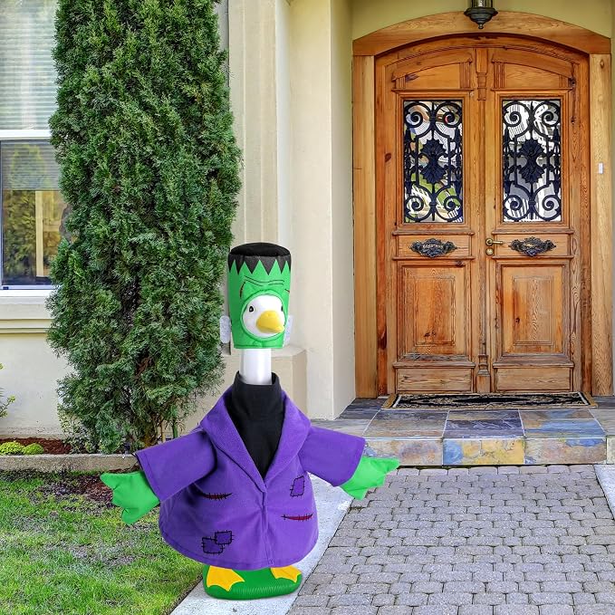 Watayo 2 Pcs/Set Halloween Monster Goose Outfits, Porch Goose Statue Monsters Costume, Purple Lawn Goose Monster Clothes with Hat for 23" Statue Halloween Fall Outdoor Patio Garden Yard Decor