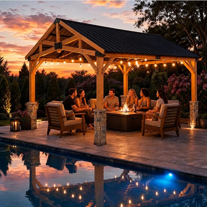 [4-Pack] Faux Stone Column Wrap, 27.2" Height Stackable Post Sleeves, Realistic Natural Rock Texture Decorative Pillar Covers for Gazebo, Porch and Patio, Easy DIY Interlocking Installation.