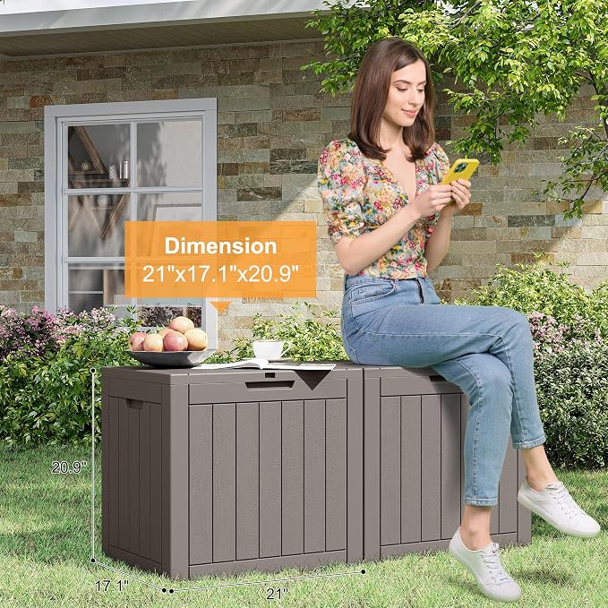 Bifanuo Outdoor Storage Box, 31 Gallon Deck Boxes Waterproof, Resin Storage Cabinet Multi Functional Storage Bench For Gardening Tools, Pool Supplies, Patio Furniture, Lockable