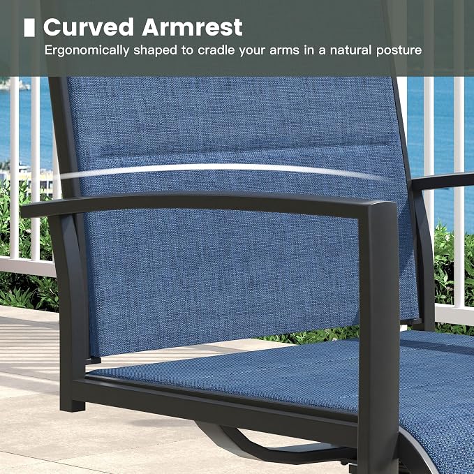 Outdoor Dining Set for 2, 18.5" Metal Round Outdoor Side Table and Padded Textilene Patio Swivel Chairs, 3 Pieces Patio Side Table and Chairs Set for Garden Backyard, Dark Blue and Black