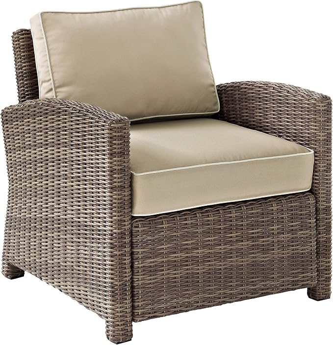 Crosley Furniture Bradenton 5-Piece Outdoor Sofa Patio Furniture Set, Wicker Conversation Sets for Porch, Brown with Sand Cushions