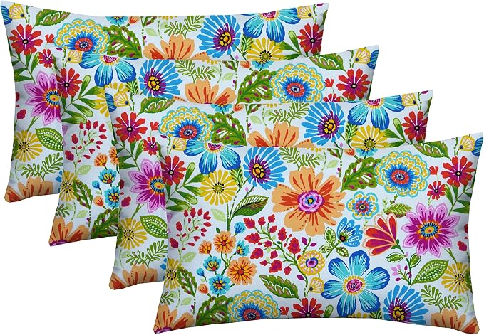 RSH DECOR Lumbar Set of 4, 20" x 12", Outdoor Pillows for Patio Furniture, Outdoor Pillows Waterproof, All-Weather Spun Polyester for Patio Furnitures, Gregoire Fresco, Made in USA