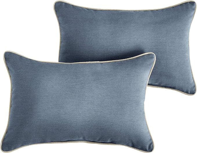Sorra Home Indoor/Outdoor Sunbrella Lumbar Pillow Set, Denim Blue