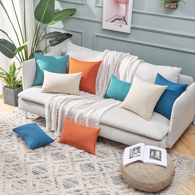 ANRODUO Outdoor Waterproof Pillow Covers for Patio 20x20 Navy Blue 2 Pack | Outdoor Pillow Covers for Patio Furniture, Decorative Linen Cushion Sham, Outside Square Pillowcase for Garden Balcony Decor