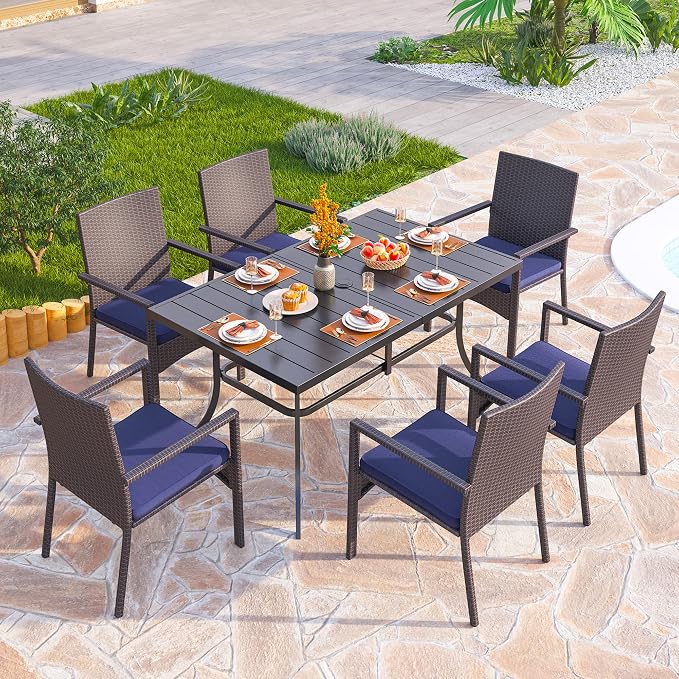 PHI VILLA Wicker Patio Dining Chairs Set of 4 with Removable Cushions | 4 Rattan dining chairs with thick removable seat cushions. Sturdy steel frame, easy assembly.