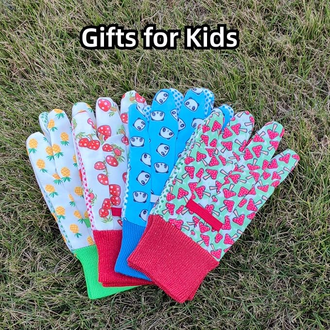 Gardening Gloves for Kids,Toddler,Children,Gift,Cute Pattern,Age3-8 | Canvas,Cute Floral Pattern,Anti-slip Dotted Palm,Soft Knit Wrist,Gardening Gift for Kid,Toddler,Daily Work,Outdoor Activities