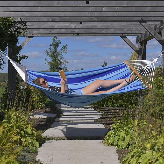 Vivere Double Soft Cotton Hammock with Durable Polyester Ropes - 450 lb Capacity