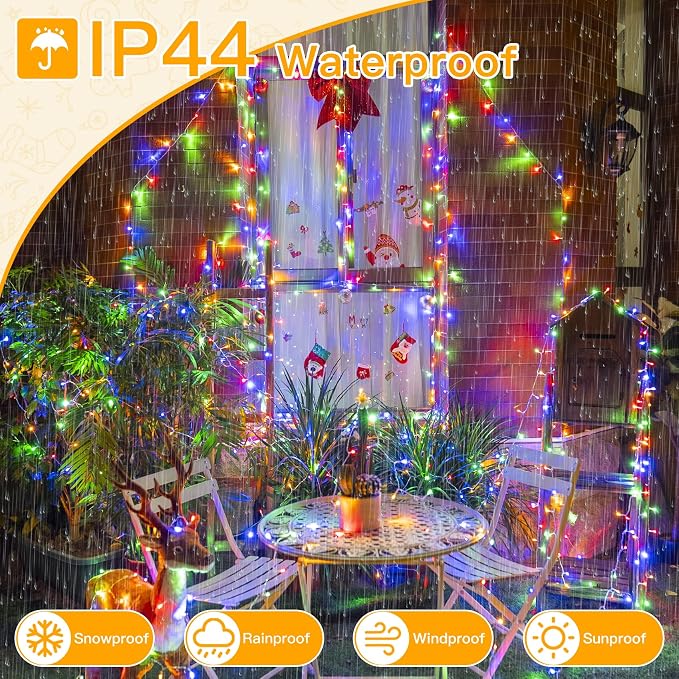 Ollny Christmas Lights 200LED 60FT Indoor, Multicolor Connectable Plug in String Light Outdoor, 8 Modes Waterproof Timer LED Fairy Lights for House Outside Bedroom Patio Balcony