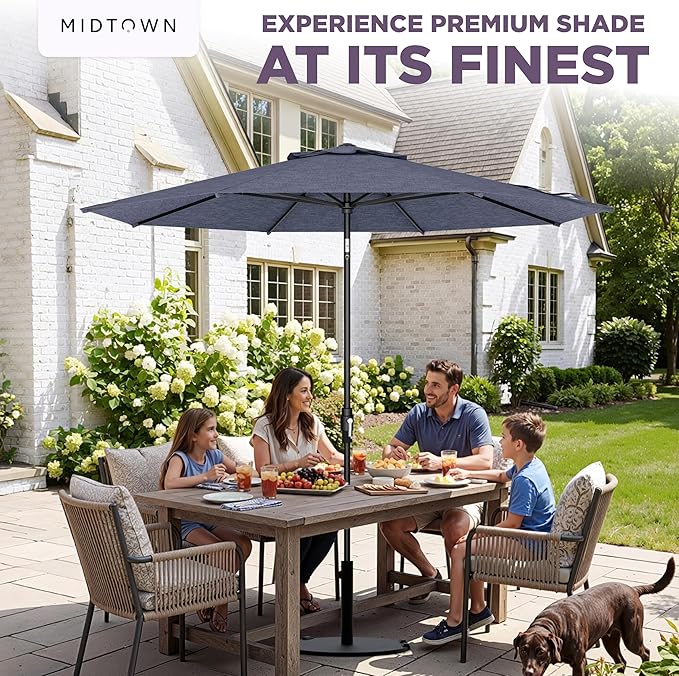 Midtown Umbrellas – The Swilt 8 Ft Patio Umbrellas with 360° Swivel & Tilt Mechanism, Fiberglass Ribs & Terylast Polyester Fabric for Backyard, Deck, Pool & Cafes - Textured Purple Canopy, Black Pole