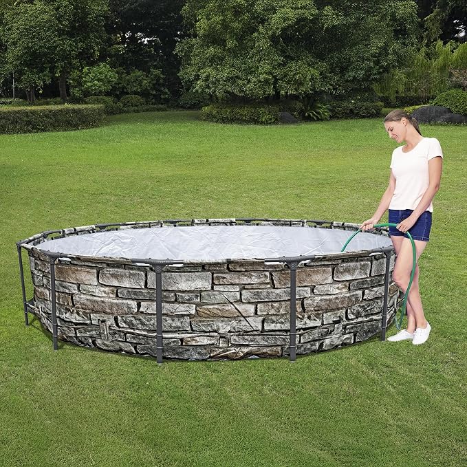 Bestway Steel Pro MAX 12' x 30" Above Ground Pool, Round Metal Frame Outdoor Swimming Pool Set with Filter Pump & Type I Cartridge, Stone Print