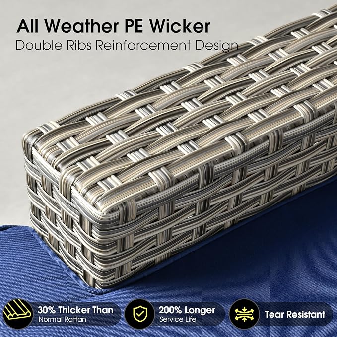 Outdoor Sectional Patio Furniture Set,9 Pieces All Weather Rattan Wicker Conversation Sets,Out Door Furniture with Ottoman Single Chair,Navy Blue