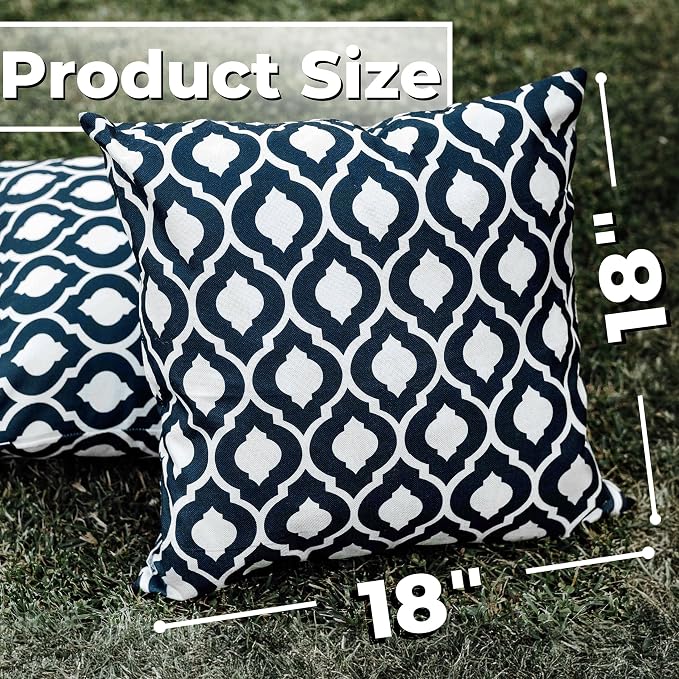 Outdoor Pillow Covers 2 Pack Patio Decorative Accent Throw Pillow Covers, Waterproof and Fade Resistant, Perfect for Summer Outdoors and Indoors, Moroccan 18x18in Blue and White