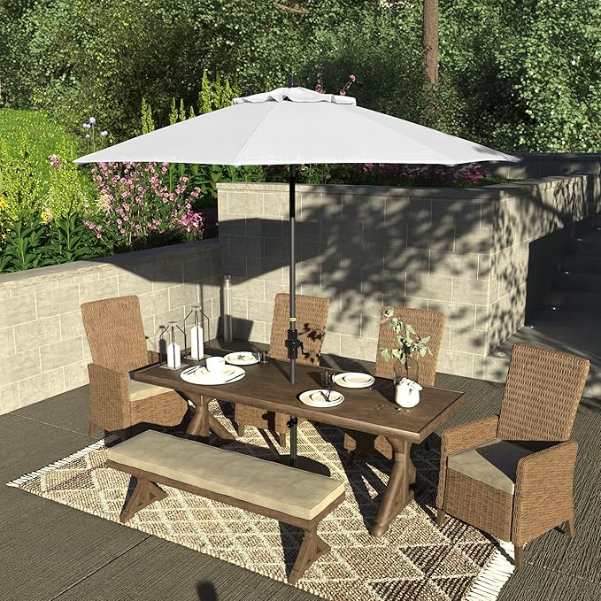 California Umbrella 9' Rd. Crank Lift, Collar Tilt, Aluminum Pole, Fiberglass Rib Patio Umbrella, Hammertone Grey Finish, Sunbrella Natural