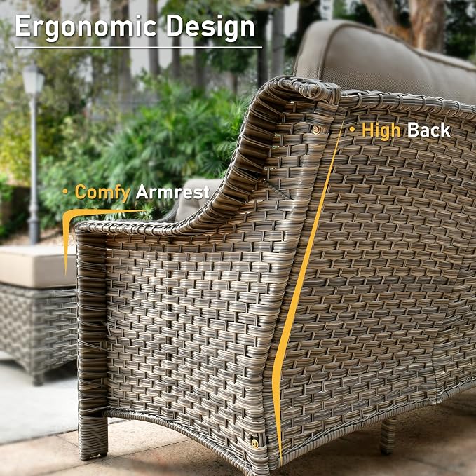 HOOOWOOO 3 Piece Patio Furniture Bistro Sets,Outdoor Wicker Swivel Rocking Chairs with Table Set,All Weather Resistant High Back Rattan Conversation Set(Beige Tan)