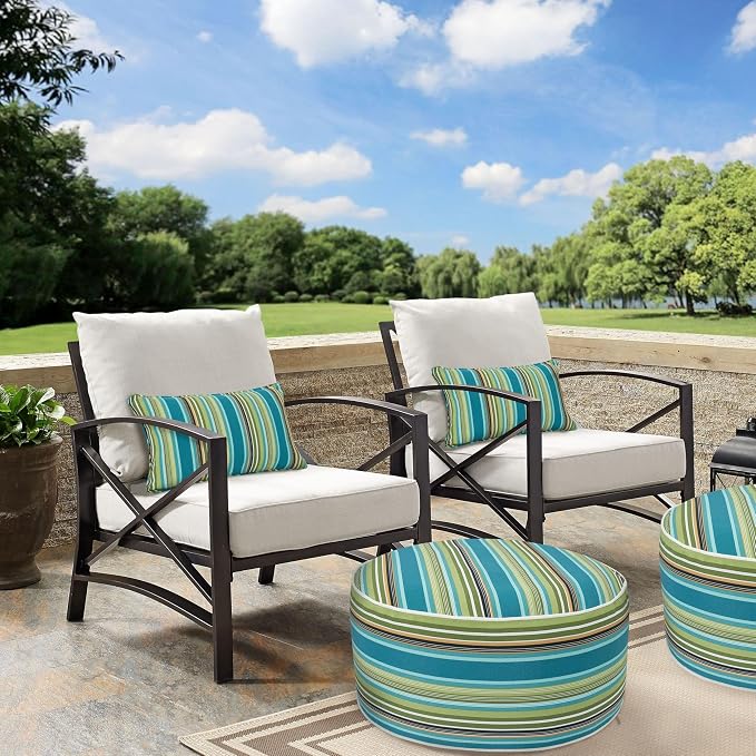Lumbar Pillow Covers Set of 2, Outdoor Indoor Waterproof Patio Lumbar Pillowcase Shell 12x20 Inch, Rectangular Cushion Case for Couch Sofa Garden Farmhouse-Green Stripe