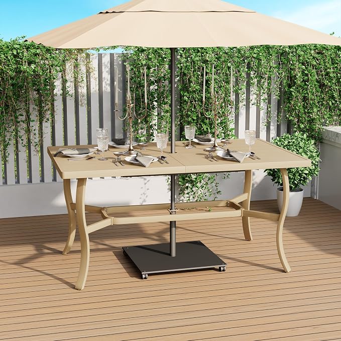 HAPPATIO 7 Piece Patio Dining Set, Aluminum Outdoor Dining Set for 6, Aluminum Dining Table and Chairs Set, Patio Furniture with Table, Chairs and Washable Cushions (Beige)