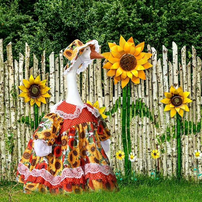 Soulchen 1 Set Fall Sunflower Porch Goose Outfit 23 Inch Cement Goose Clothes Dress and Hat Costume Set for Fall Summer Lawn Garden Yard Decor