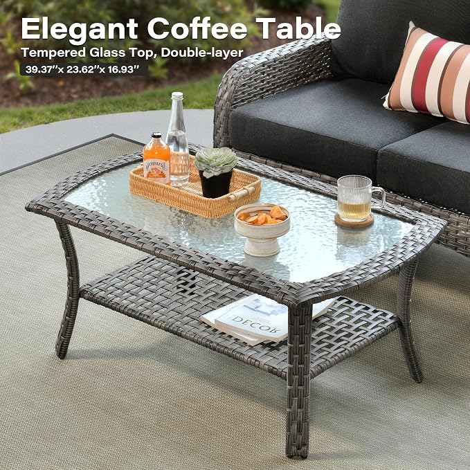 8 Pieces Patio Conversation Sets,Patio Furniture Set with Swivel Rocking Chairs,Coffee Table, Side Table, All Weather Rattan Wicker Outdoor Sectional Furniture Set for Porch Balcony Backyard Black