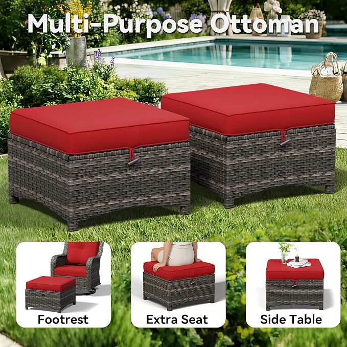 8 Piece Outdoor Wicker Patio Furniture Set, Patio Chairs Set with Thickened Olefin Cushions, High Back and Deep Seating, Hand-Woven PE Rattan, Ottoman for Porch, Deck