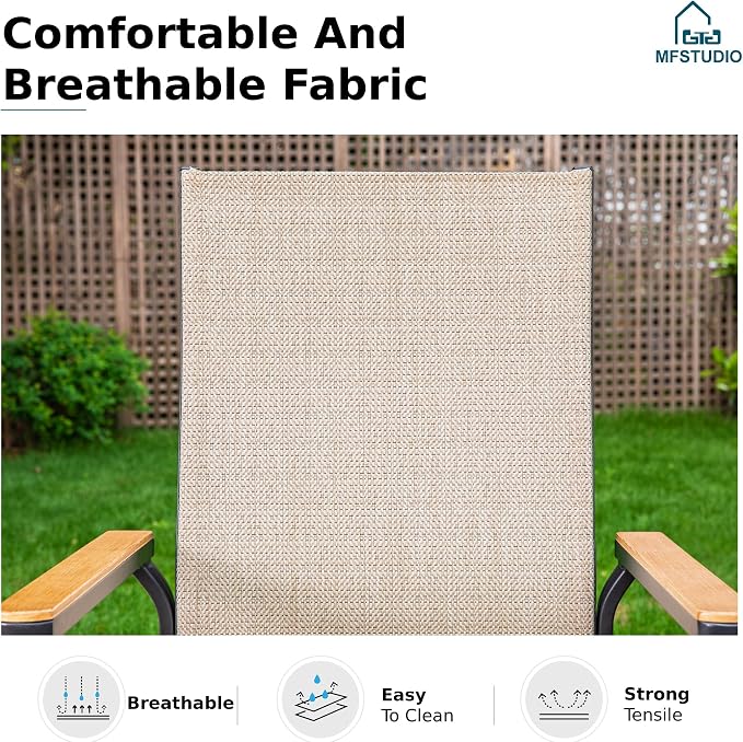 MFSTUDIO 7 PCS Patio Dining Set with 6 Stacking Aluminum Armchair(Beige) and 1 Rectangular Heavy Duty Table