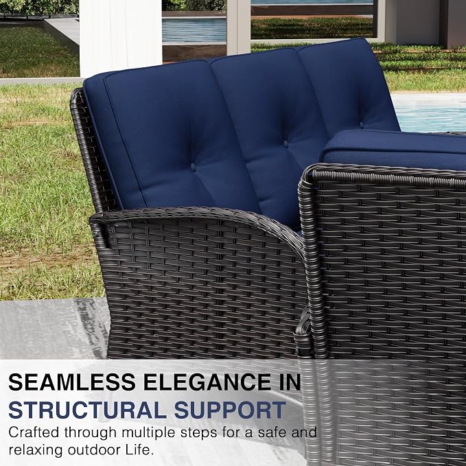 Joyside Wicker Patio Furniture Set, 6 Piece Outdoor Furniture Set with Thickened Cushions, High Back, Deep Seating, Wide Armrest, Rattan Outdoor Chairs for Porch, Deck