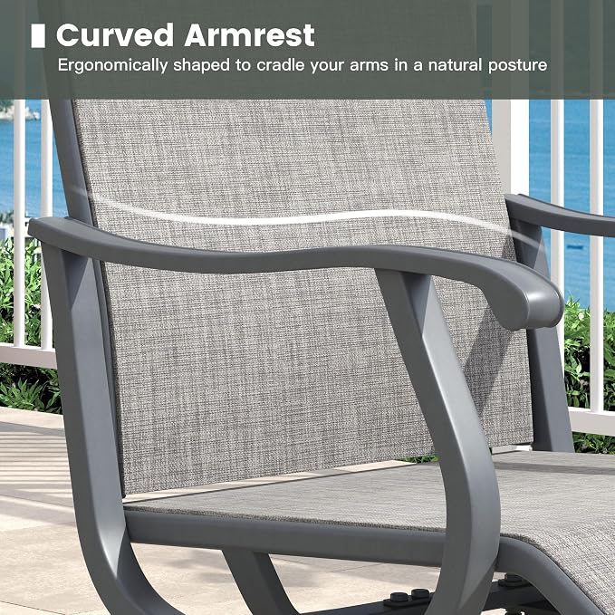 Outdoor Dining Set for 8, 60.1" Metal Round Outdoor Dining Table with Umbrella Hole and Sling Patio Swivel Chairs, 9 Pieces Patio Table and Chairs Set for Garden Backyard, Grey